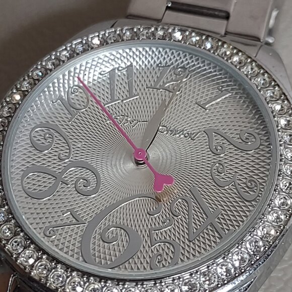 Untested Very Pretty Betsey Johnson Silver Tone And Pink Watch - Picture 3 of 10
